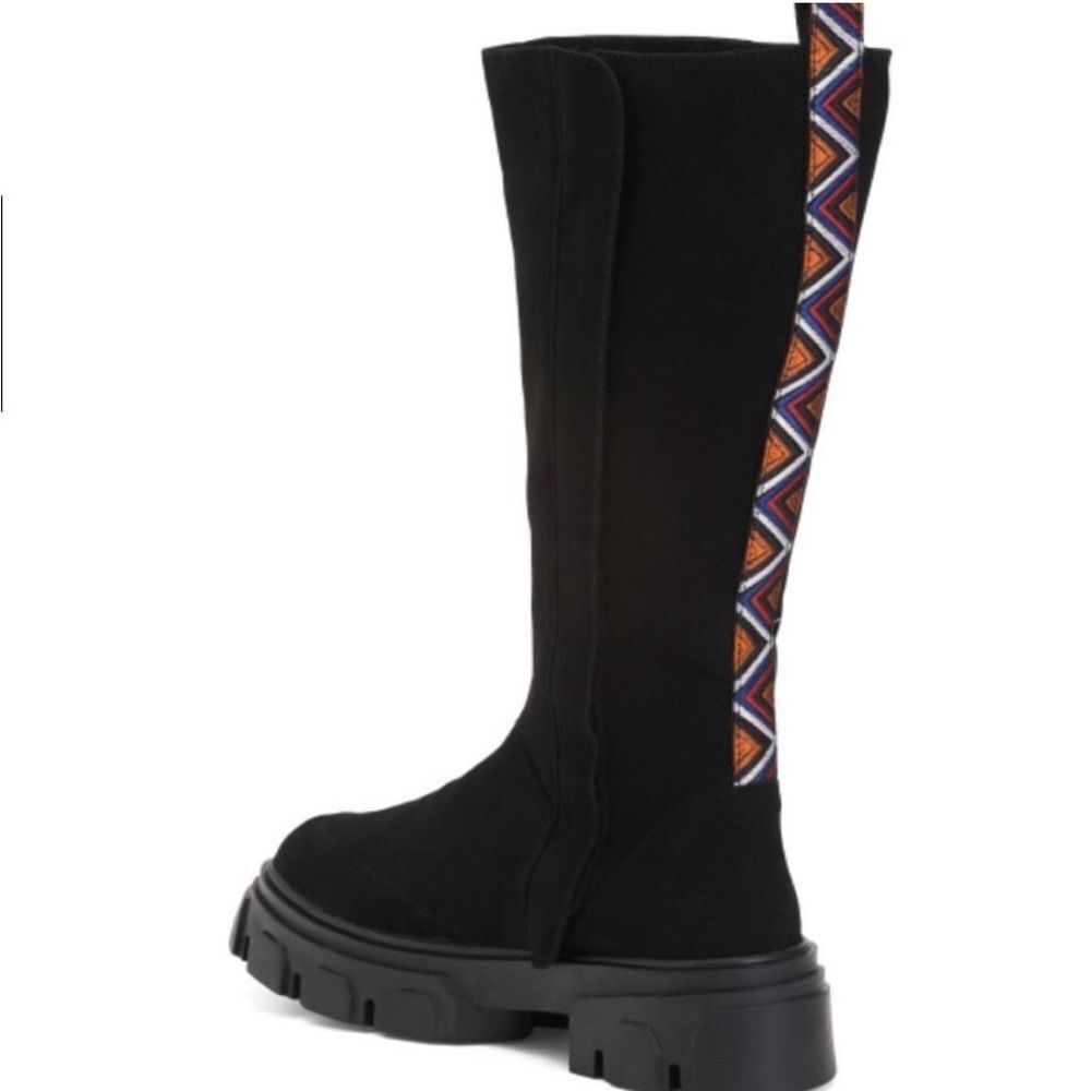 FARM Rio Boots Women’s 7.5 Black Tall Suede Lug Sole Boots with Embroidery‎ NWT